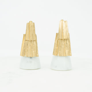 Gold Curtain Pendant Earrings  Designer: Les Bernard  Material: gold plated metal  Period: 1960s. Available at Fonfrege.com