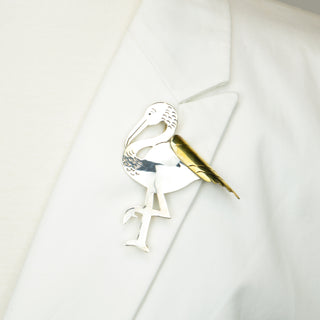 Flamingo Brooch Pin  Designer: Unknown, Taxco  Material: sterling silver, brass  Period: 1940s. Available at Fonfrege.com