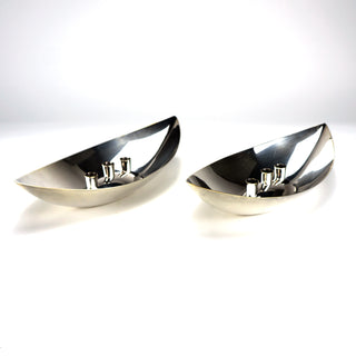 Pair of Midcentury Gondola Candlesticks  Designer: Unknown  Maker: Gorham silverplate  Period: circa 1960. Available at Fonfrege.com