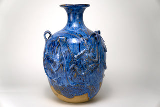 Monumental Blue Ceramic Vase, Dragon Motif