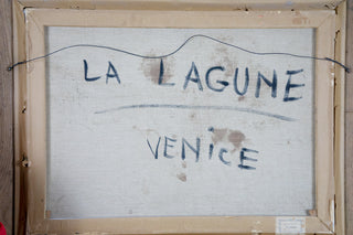 “La Lagune (Venise),” Régis Bouvier de Cachard, 1960.   Artist: Régis Bouvier de Cachard Date: 1960 Medium: oil Dimensions: 34.5"h x 42"w Format: in custom frame created by the artist. Available at fonfrege.com  Price upon request.