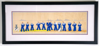 “Sailors Relieving Themselves,” George de Vertury. 1950.  Artist: George de Vertury Date: circa 1950s, possibly earlier Medium: watercolour and gouache Dimensions: 7.5" X 21.5"(print) 10”x22” (with frame) Format: reframed and matted. Available at fonfrege.com