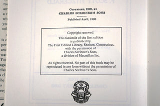 This Side of Paradise, F. Scott Fitzgerald. Charles Scribner’s and Sons, 1920. First Edition Library edition, 1990. Available at fonfrege.com