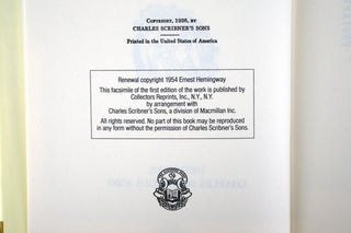 The Sun Also Rises, Ernest Hemingway. Charles Scribner’s and Sons, 1926. First Edition reprint by Collector’s Reprints, Inc., 1990.  Available at fonfrege.com