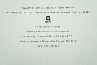Sex, Madonna. Warner Books, 1992. First Edition. Available at fonfrege.com