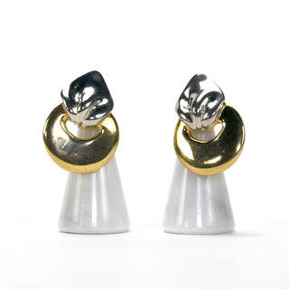 Draped Pendant Earrings, Les Bernard  Designer: Les Bernard  Material: chromium and gold plated metal  Period: 1980s. Available at Fonfrege.com