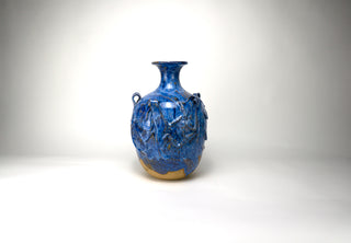 Monumental Blue Ceramic Vase, Dragon Motif