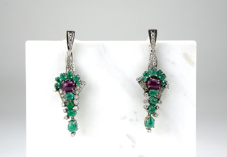 Diamond Emerald Ruby Platinum Earrings