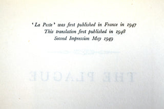 The Plague, Albert Camus. Hamish Hamilton Publishers, London, second impression 1949. Available at fonfrege.com
