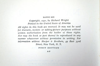 Native Son, Richard Wright. Harper and Brothers, 1940, stated First Edition. Available at fonfrege.com
