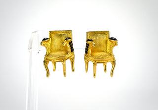 Gilded Bergère Chairs Earrings. An important pair of French “bergère” chairs is from Karl Lagerfeld’s 1985 “Ballet de Monte Carlo” collection.  Available at Fonfrege.com